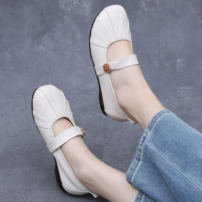 Кожаные плоские женские туфли Maryen весной и летом повседневная мягкая подошва одиночные туфли большого размера мелкие кожаные туфли
