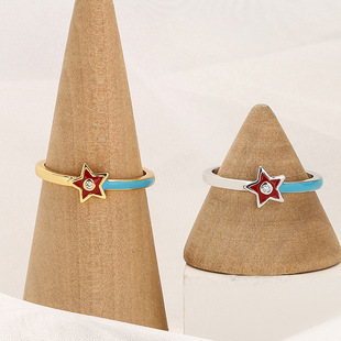 Fashion Heart Shape Copper Enamel Inlay Zircon Open Ring 1 Piece