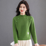 秋冬新款针织衫纯色插肩袖宽松慵懒风百搭气质显瘦半高领套头毛衣，女装针织衫/毛衣，妃慕昵服饰