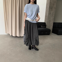 ON LINE 韩版无缝一体羊毛短袖女百搭卷边领套头小衫上衣女PA0606