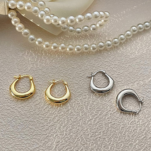 Ganjia S925 sterling silver earrings niche design high-end plain rings new trendy women's circle earrings earrings earrings summer
