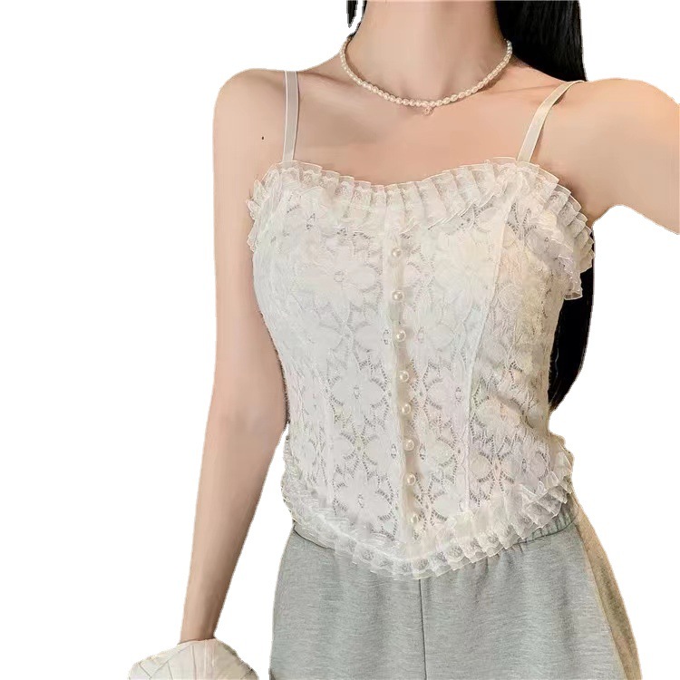 Nuevo encaje belleza volver camisola tubo superior interior y exterior desgaste versátil bottoming con almohadilla en el pecho camisola ropa interior para las mujeres