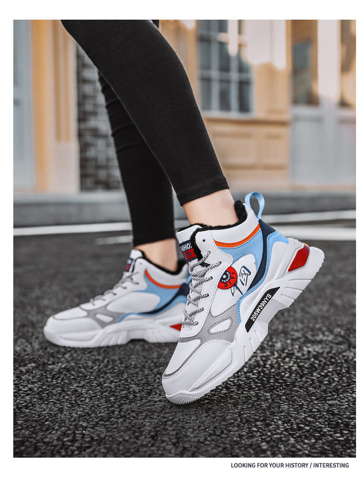 Giày sneaker cao cổ phối màu, lót nhung giữ ấm, đế cao su, dây buộc — 9013 Mẫu giày đơn Bai Lanyue, 9013 mẫu giày đơn màu đen và vàng, 9013 mẫu giày đơn màu đen xám, 9013-1 cộng với nhung trắng đen xám chi tiết 17