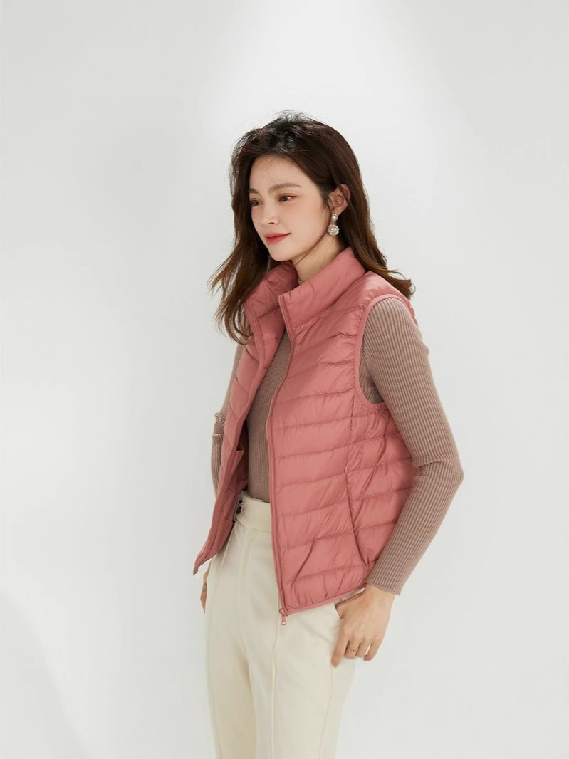 Otoño y invierno nuevo tipo de chaqueta de pluma ligera mujer ocio caballo clip de moda hombro collar chaleco chaleco delgado