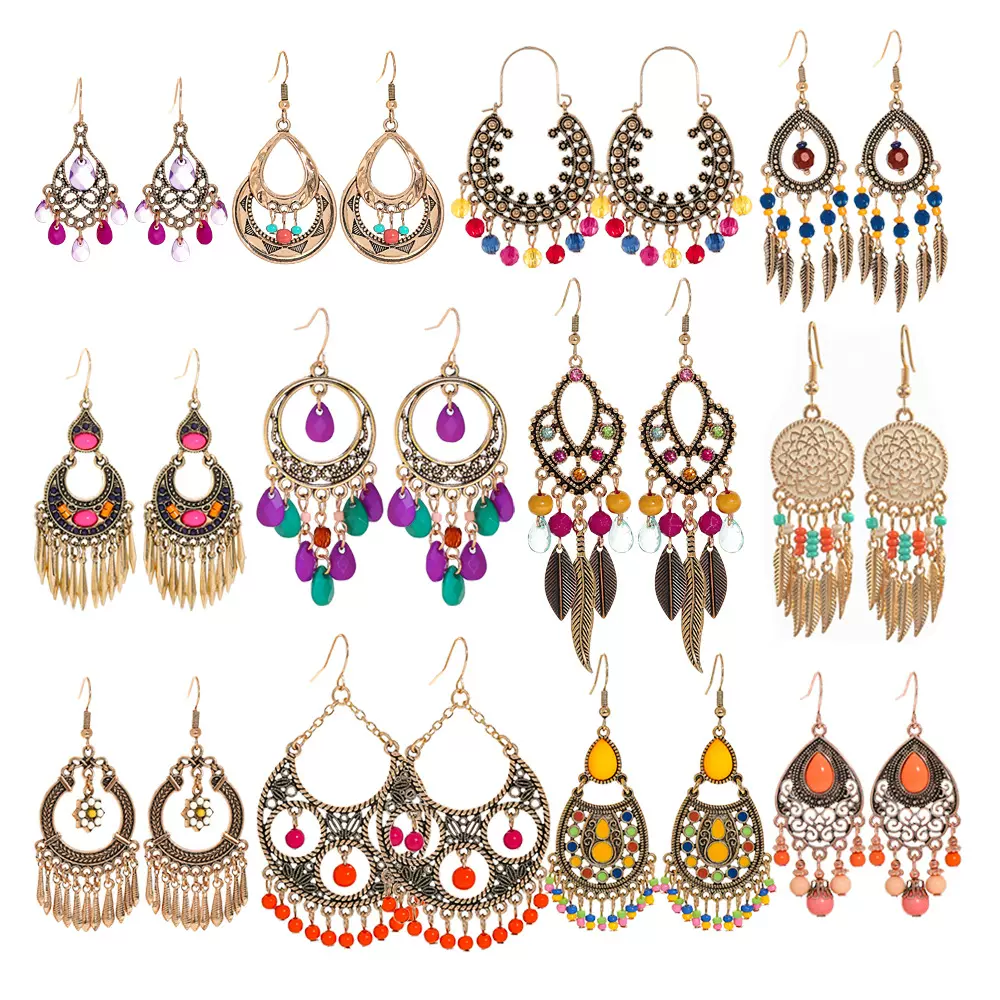 跨境新款珠子耳环女欧美时尚宫廷风耳饰复古金色流苏耳坠饰品批发