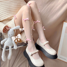 奶白色丝袜女夏季薄款日系蝴蝶结纯欲风珍珠小众设计洛丽塔连裤袜