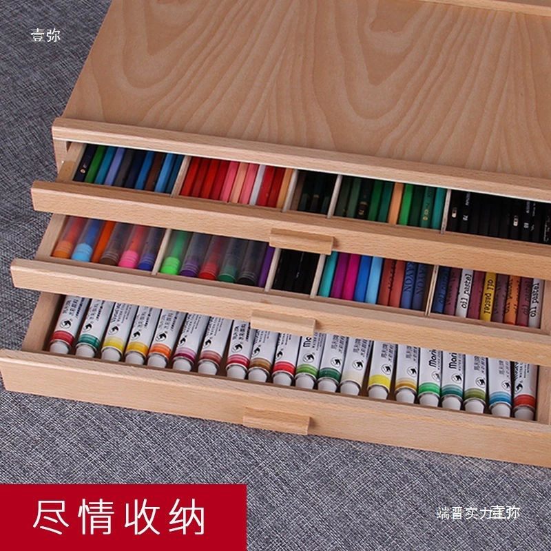 Трехслойный ящик для рисования из бука, настольный ящик для рисования, ящик для рисования, ручной аккаунт, эскиз, карандаш, масляная пастель, цветной карандаш, маркер, ручка для хранения