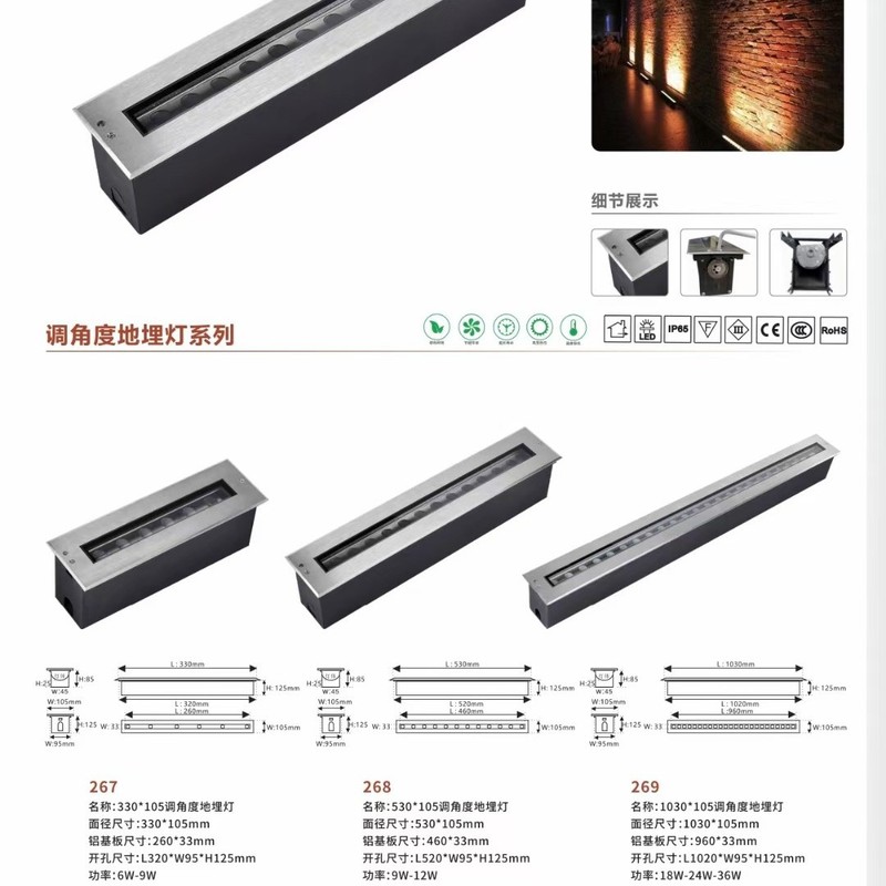 LED 角度調整可能なストリップ埋め込み型ライトスクエアフロアランプステップライト 12 ワット長方形屋外防水ウォールウォッシャーライト|undefined