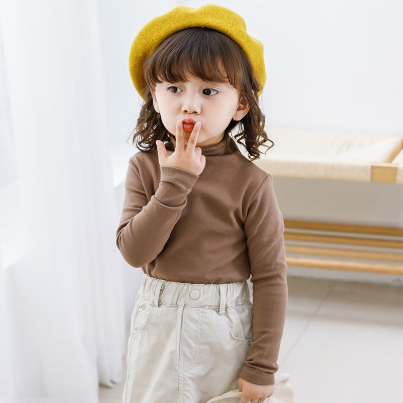 Camisa de fondo cálido con cuello medio alto para niños del sudeste asiático, niños y niñas engrosados con cuello alto y terciopelo, ropa de otoño para padres e hijos