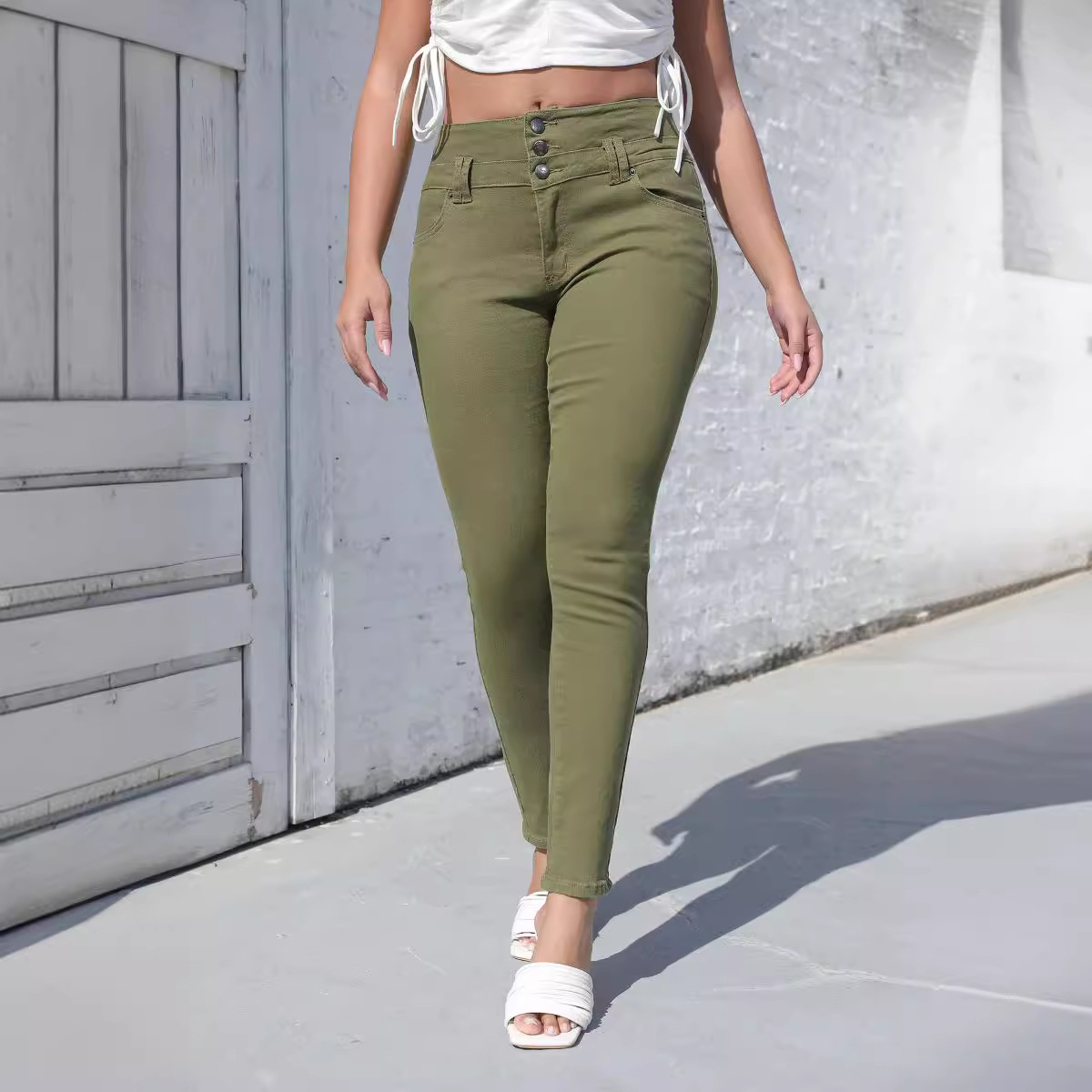 Jeans mujer 2025 otoño nuevo estilo de cintura alta lavado delgado delgado delgado todo fósforo pantalones ajustados de cadera pantalones de pies pequeños