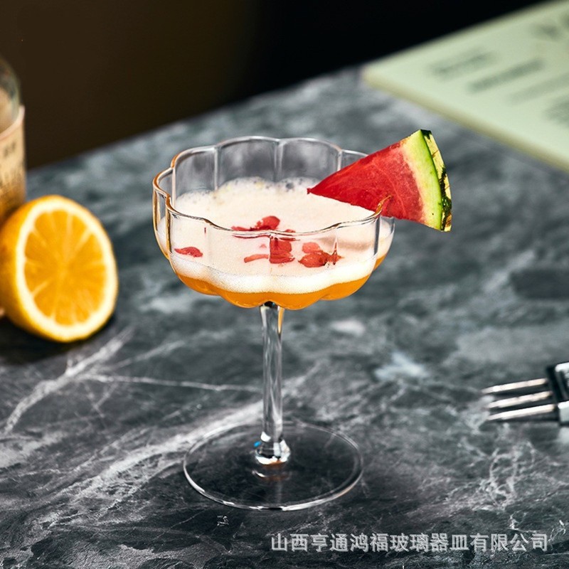 中古法式花瓣高脚杯高颜值起泡香槟杯红酒杯玻璃杯雪糕杯甜品杯子|undefined