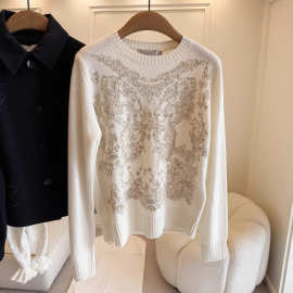 非市场货~深圳南油欧货高端女装D家小香金线羊绒蝴蝶刺绣套头毛衣