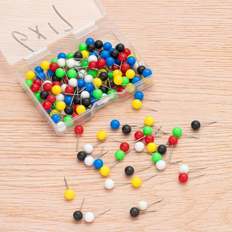 Цветные пластиковые головки для фиксации гвоздей с круглыми шариками иглы из нержавеющей стали офисные булавки с круглыми шариками в коробке