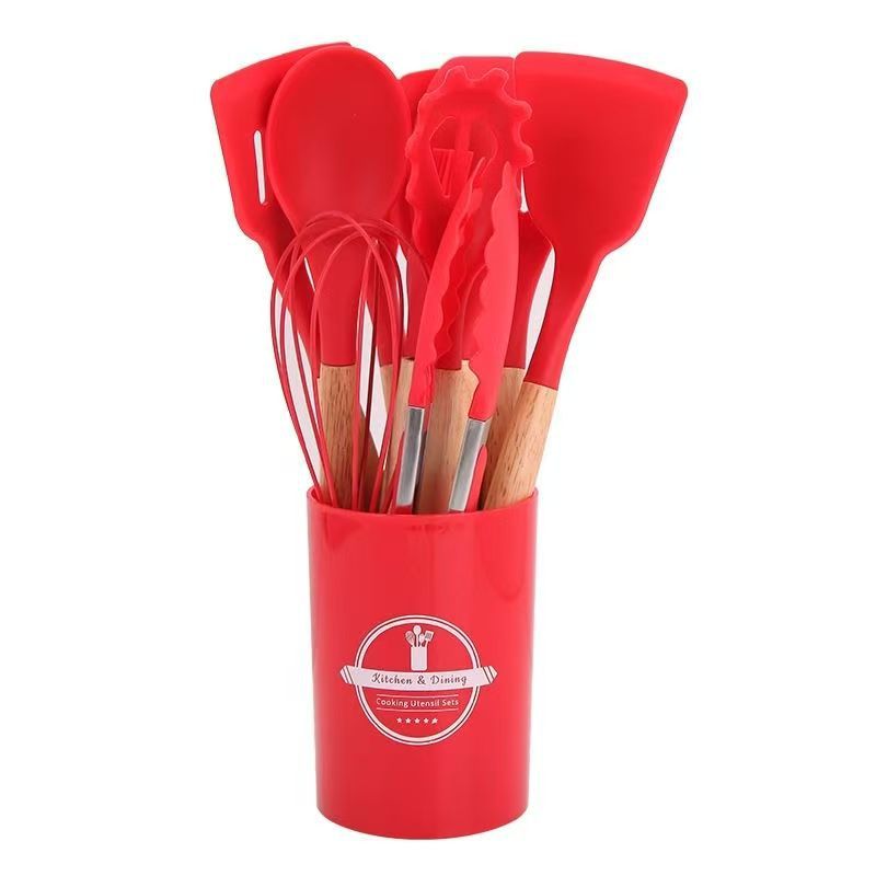 Comercio exterior venta caliente set de cocina de silicona 12 piezas set de silicona antiadherente set de barril de almacenamiento giratorio