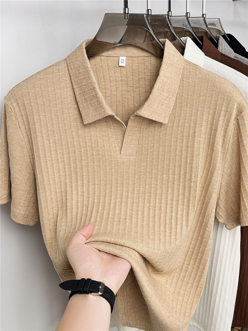 Men's Seagull Collar Short Sleeve Polo Shirt, Lightweight Quick-Dry Stretch Fabric, Unique Asymmetrical Design, Comfort-Fit Casual Top_viptrois.com