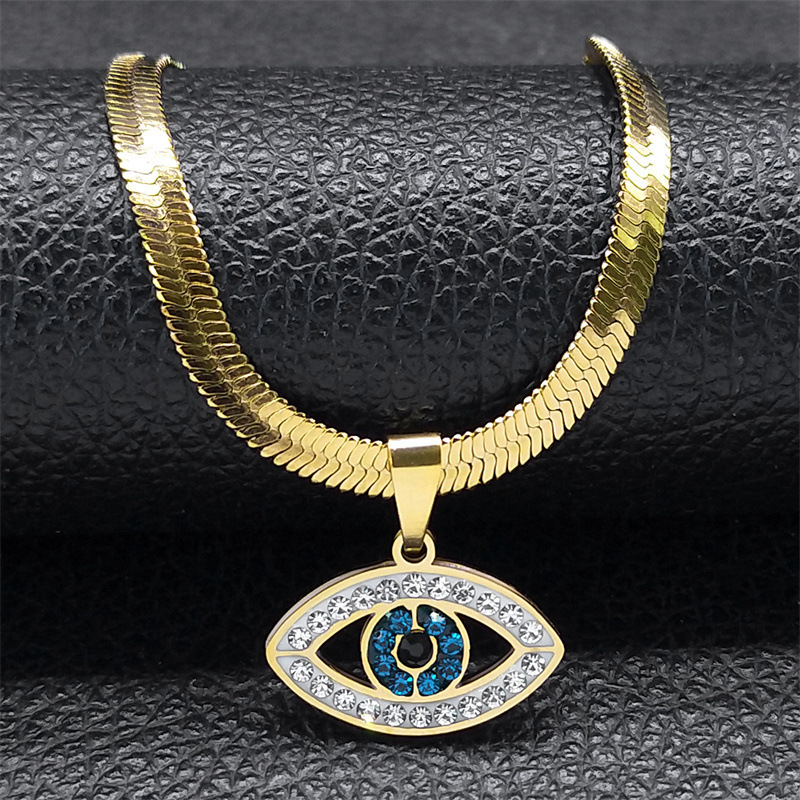 Cross-Border New Style Evil Blue Eye Necklace Stainless Steel Turkish Eye Necklace Greek Jewelry Wholesale