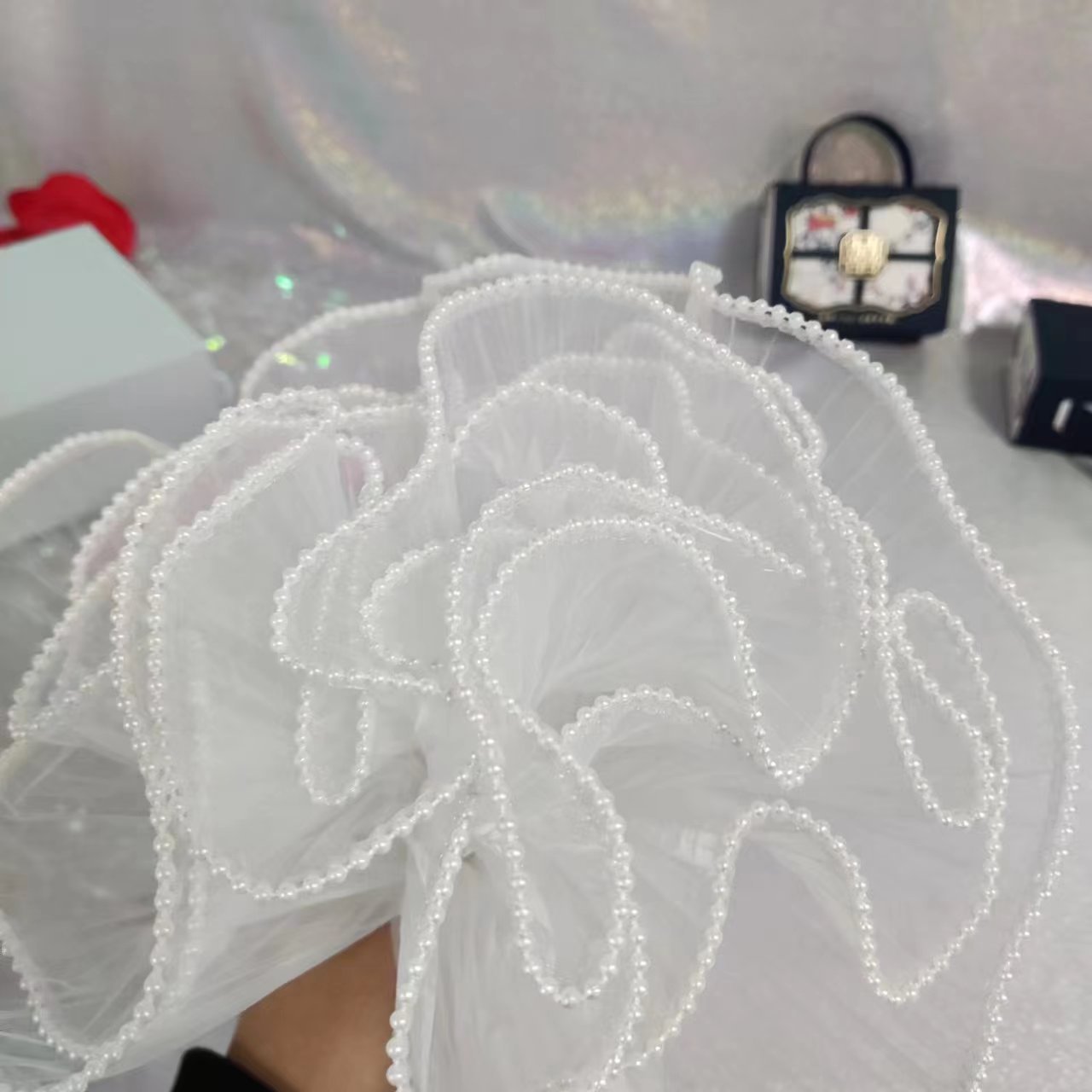 Perla de hilo de aerosol flor embalaje borde de la onda ramo de hilo DIY hornear decoración de la torta de la tienda de flores material al por mayor