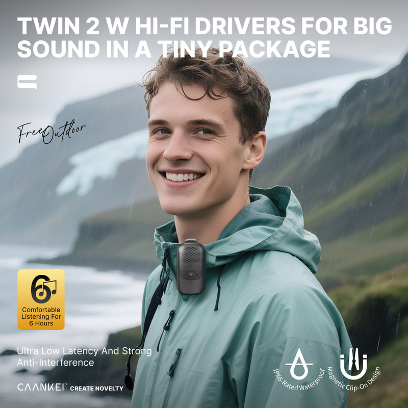 Outdoor Sports Lavalier Portable Bluetooth Speaker with Long Battery Life, Wireless Audio, Built-In Microphone, Call Noise Reduction