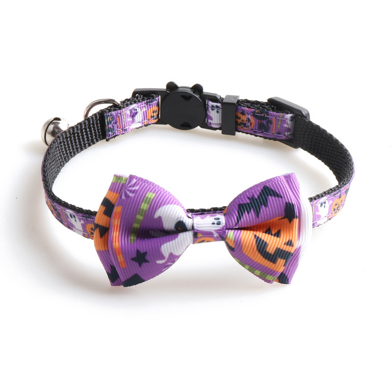 Serie de collares para mascotas de Halloween collar de gato de cinta collar de gato con arco de calabaza de Halloween collar de gato con campana