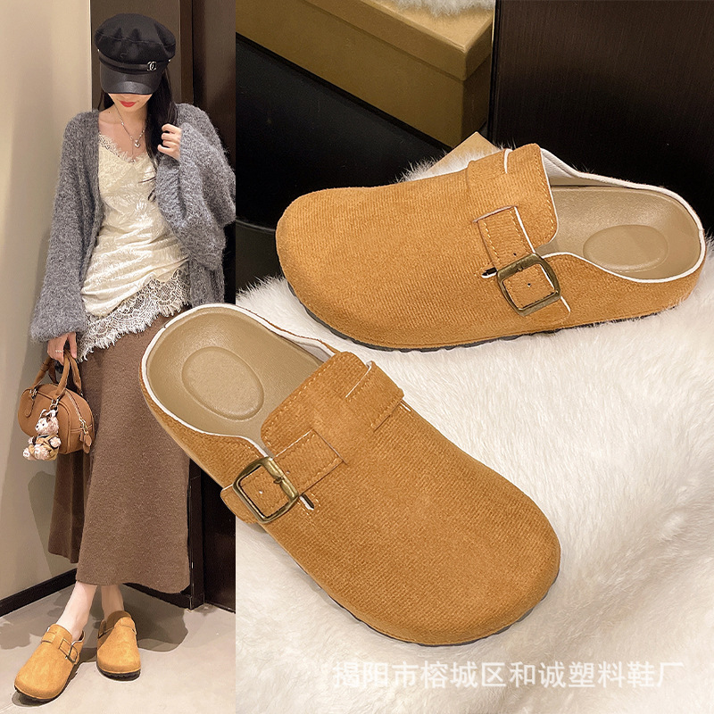 Popular Thick-Soled Closed-Toe Birkenstock-Style Slippers for Women, 2026 New Retro Slip-On Flat Half-Slippers
