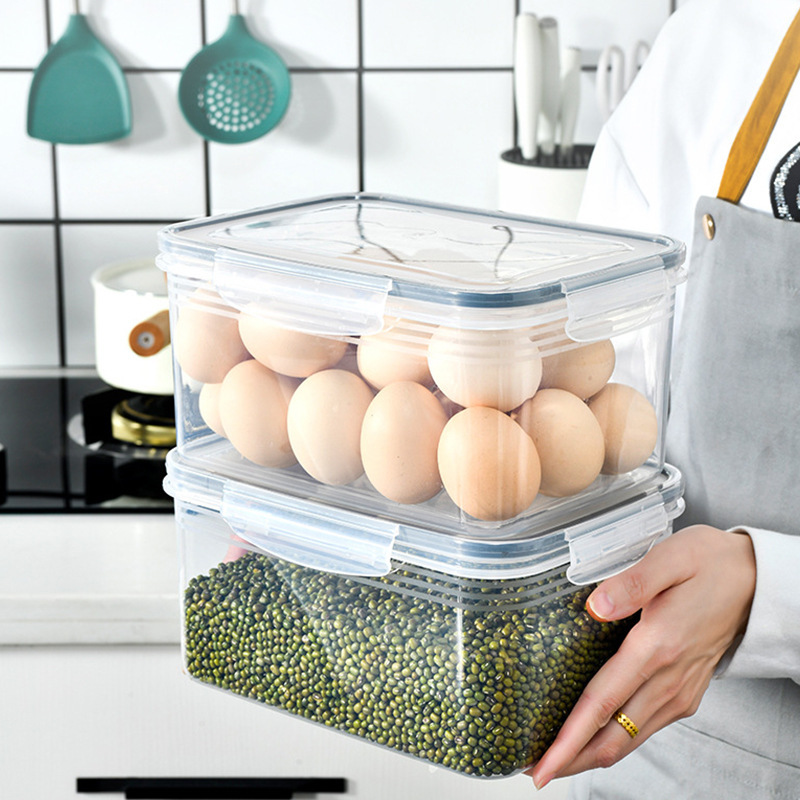 Caja de almacenamiento de refrigerador de doble capa, transparente, grado alimenticio, drenaje y gran capacidad