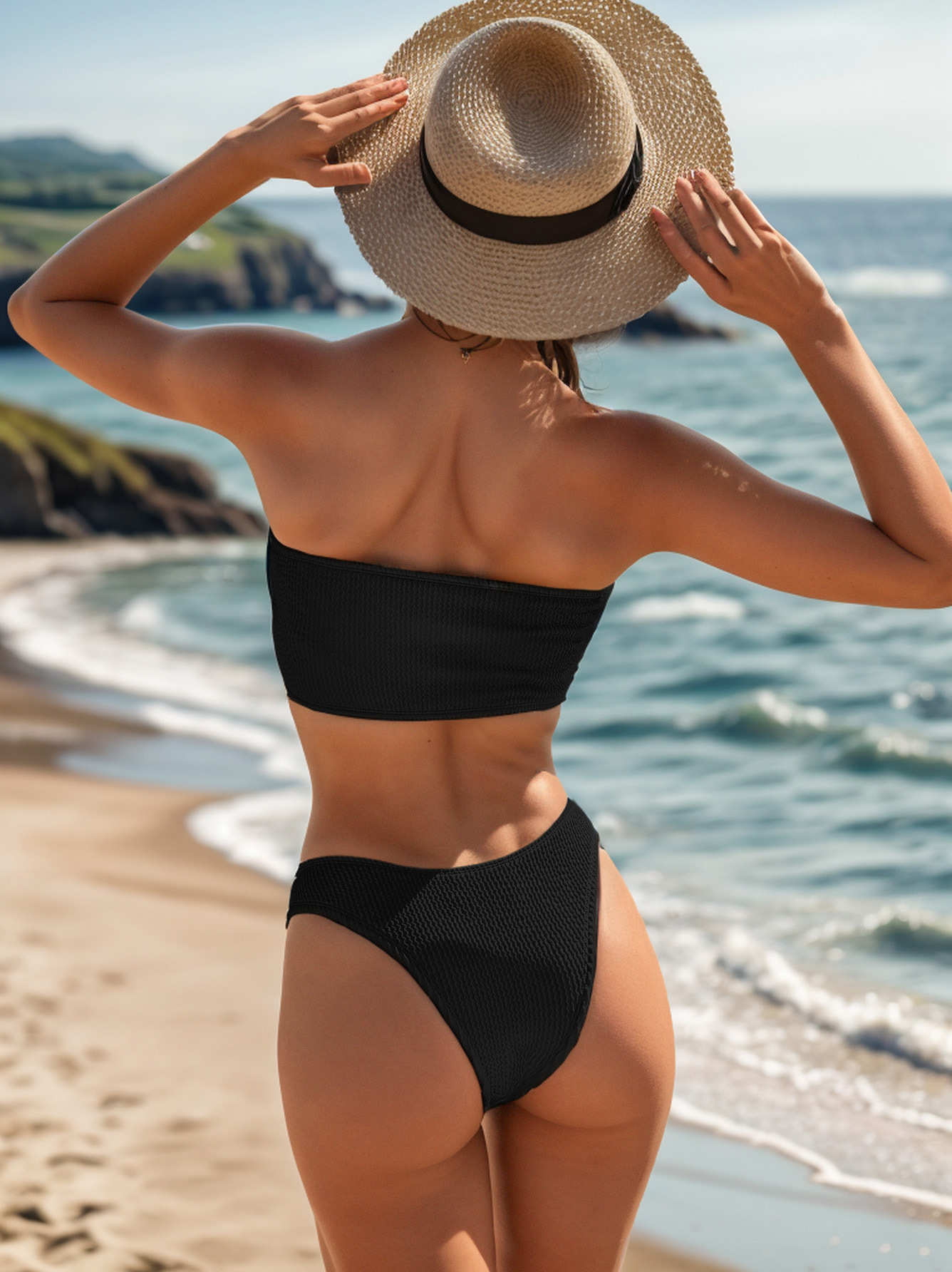 Women's Strapless Two Piece Swimsuit Sexy Solid Color Tight Bikini Style Ribbed_ecoleips.com