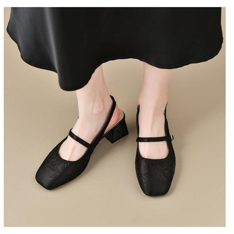 Sandalias de seda chinas de estilo nacional chinas para mujeres con cheongsam, ropa de estilo chino, talón grueso, no cansado, vestido de novia, zapatos de novia