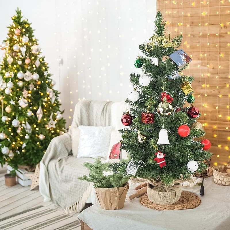 Amazon 60cm mini decoración de árbol de Navidad escena navideña PVC lino mesa decoración de árbol de Navidad