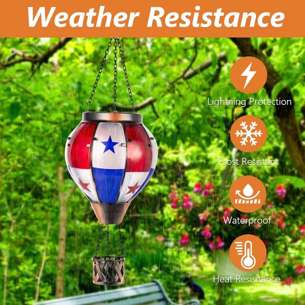 亚马逊国际抖音热卖美国国旗热气球太阳能灯花园摆设