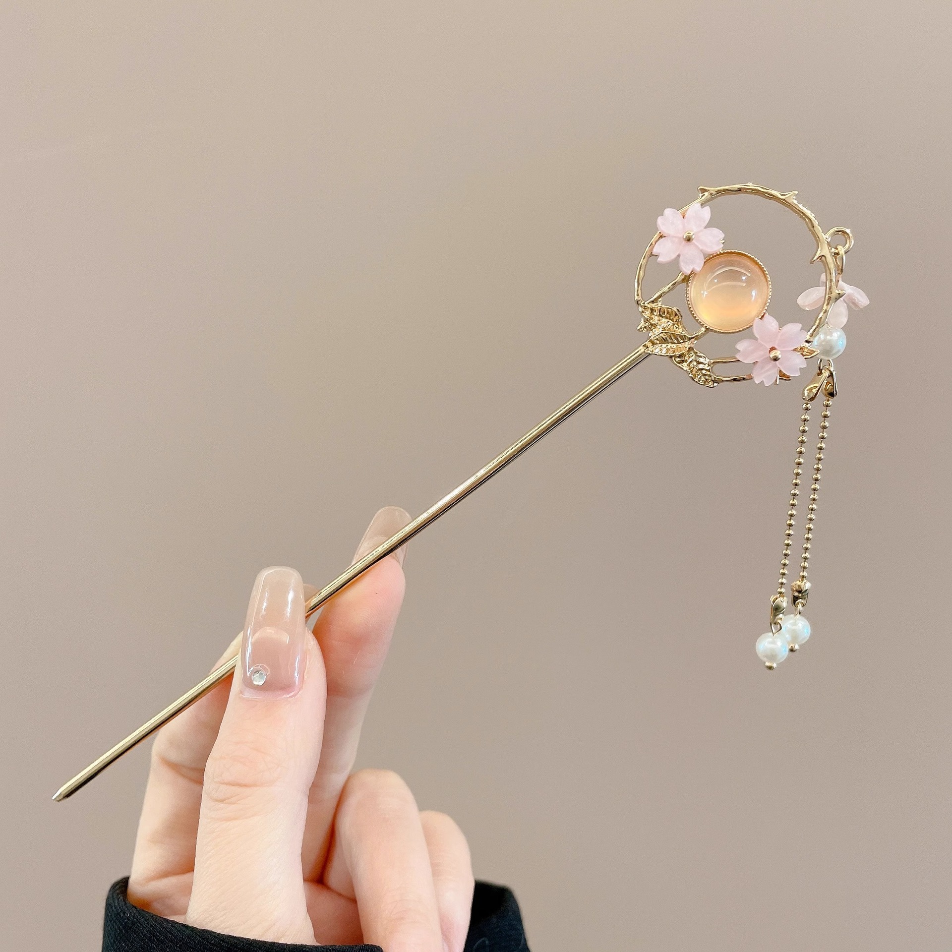 Horquilla de flores con flecos de estilo antiguo, temperamento femenino de alto nivel, escalón, horquilla de Hanfu, horquilla de cabello en la parte posterior de la cabeza, tocado de horquilla