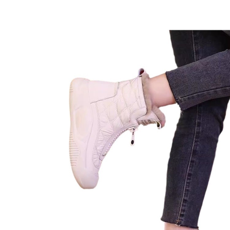 Botas de algodón de goma con cremallera forrada de lana de estilo coreano para madres de mediana edad y ancianas Otoño e invierno zapatos de mujer de moda casual de media punta redonda