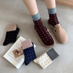諸暨襪子秋冬日系復古甜拼色羅口ins波點中筒襪堆堆襪女襪子批發