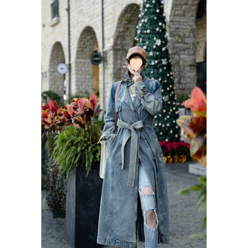 Джинсовая ветровка женская весна и осень 2024 новый стиль темперамент модный пальто средней и длинной одежды