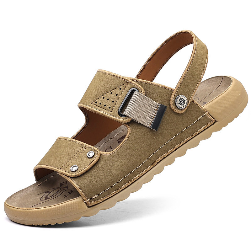Dép sandal nam quai ngang đế mềm đi được hai kiểu, thoáng khí chống trượt — 5555 màu kaki, 5555 màu vàng