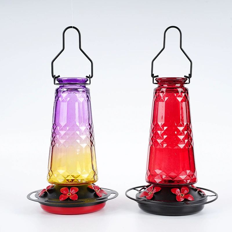 Оптовый производитель блестящая текстура кормушка для hummingbird, поилка для воды, стеклянная цветочная висячая кормушка для птиц