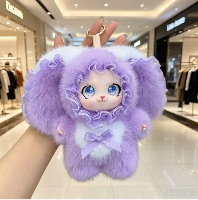 2026 New Cute Rabbit Plush Big-Eared Bunny Bag Pendant Adorable Furry Doll Keychain Bag Ornament