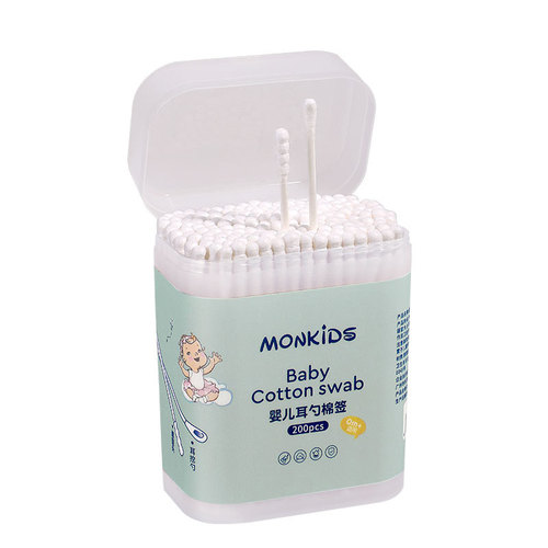 Mengbeibi baby cotton swabs, baby ear spoon sticks, 200 pieces, spiral head + ear spoon double-ended cotton swabs
