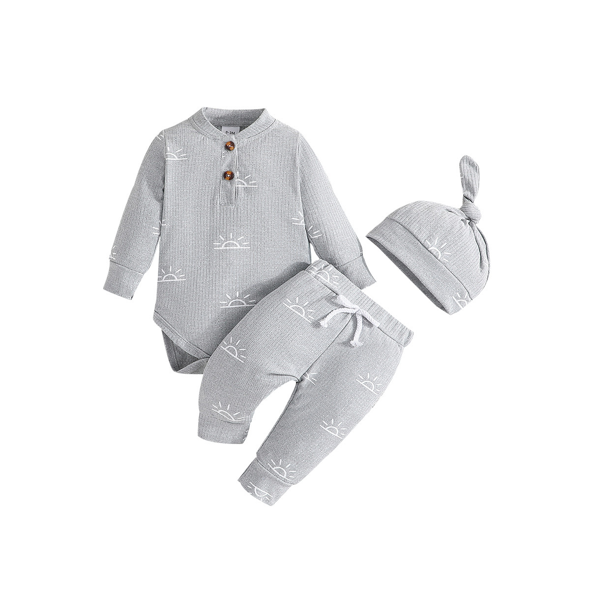 Keng Tiao Clothes Triangle Ha Yi Set Casual Baby Tuta carina con cappello set da 3 pezzi_voghion.com