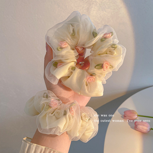 Korean version of mesh flower large intestine hair band for women with high elasticity ponytail rubber band headband and temperament girl hair rope headdress