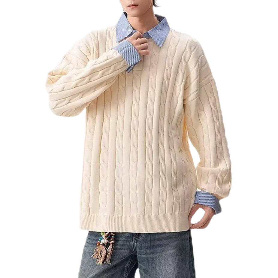 Explosiones transfronterizas de tamaño grande europeo polo camisa falsa dos piezas camisa de punto suéter suéter de hombre fábrica al por mayor