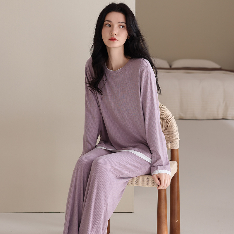 Modal Pajamas for Women, Spring and Autumn, Long-Sleeved, Soft, 2026 New Style, High-End, Faux Two-Piece Casual Loungewear Set