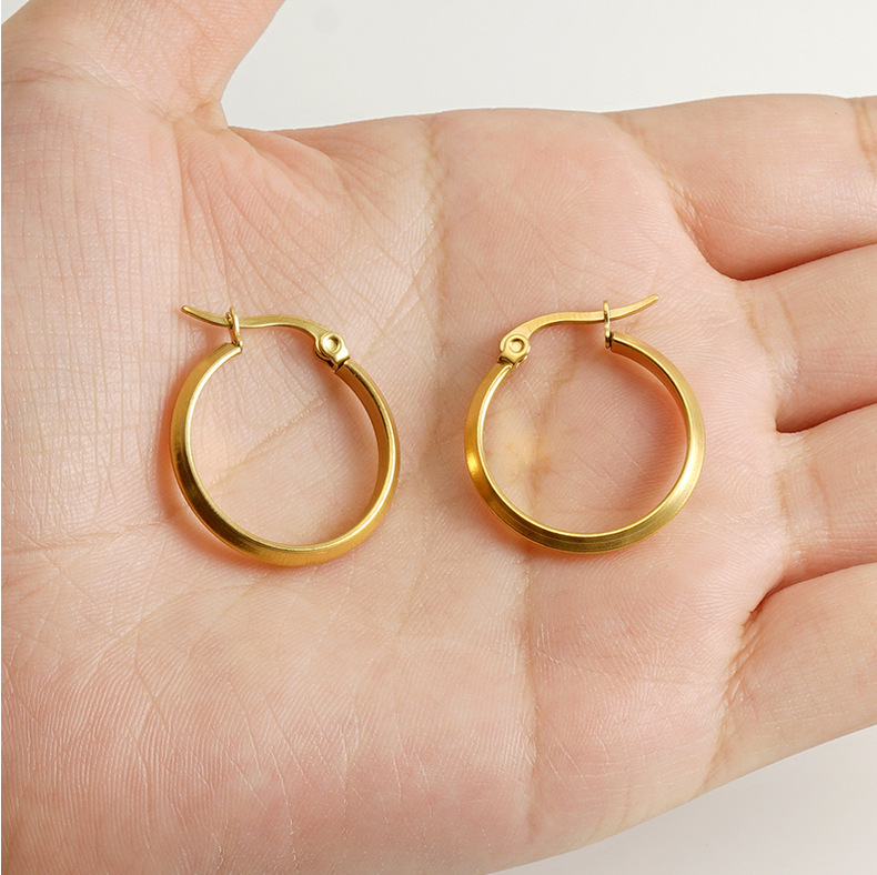 Simple Style Round Titanium Steel Gold Plated Earrings 1 Pair display picture 2