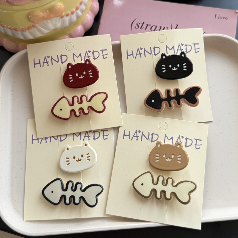 New Kitten Fishbone Hairpin suit Japanese and Korean Style All-match Bangs Side Clip Cartoon Fun Headwear Female Niche