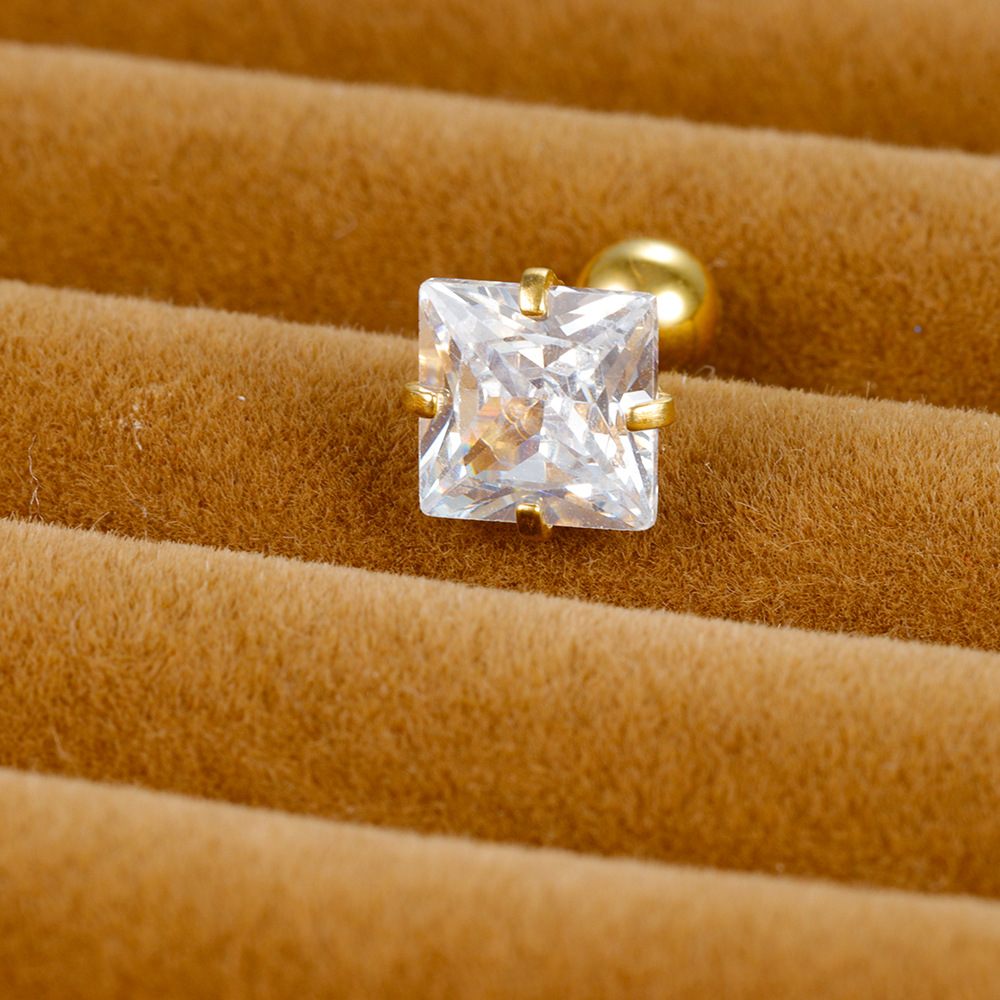 5g Weight straight barbell Piercing needle type Zircon Inlay Material Ear Studs Classification 1 Piece Quantity Daily, Street Occasion Stainless Steel Material Square Pattern Women's Gender Plating, Inlay Design Simple Style Style 1 Piece Simple Style Square Plating Inlay Stainless Steel Zircon Ear Studs 8
