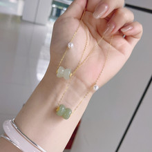 清新女和田玉珍珠锁骨链 婉约晴水并蒂莲吊坠 银饰吊坠简约礼物