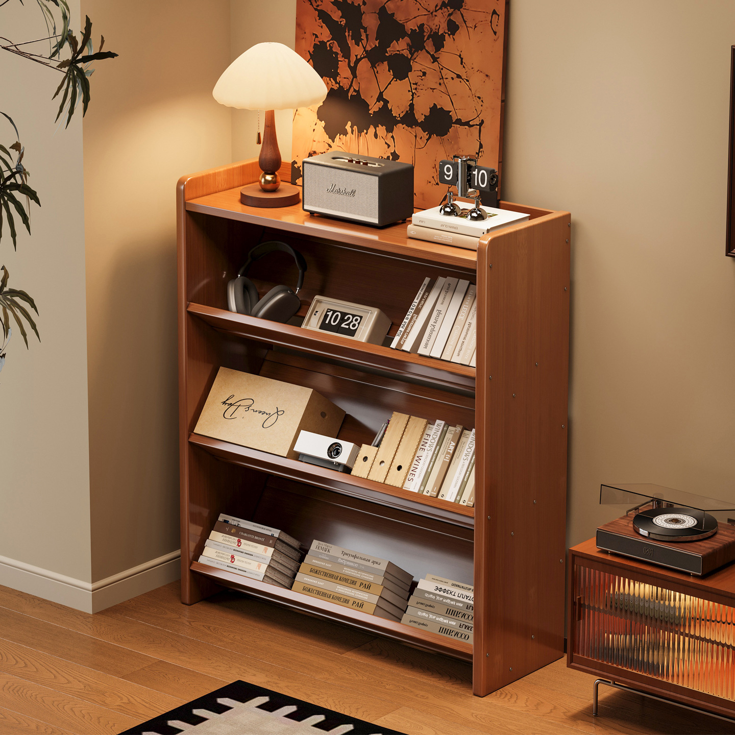 Estante de libros en forma de V piso inclinado estante de almacenamiento vertical integrado armario de almacenamiento sala de estar visualización doméstica almacenar armario multicapa