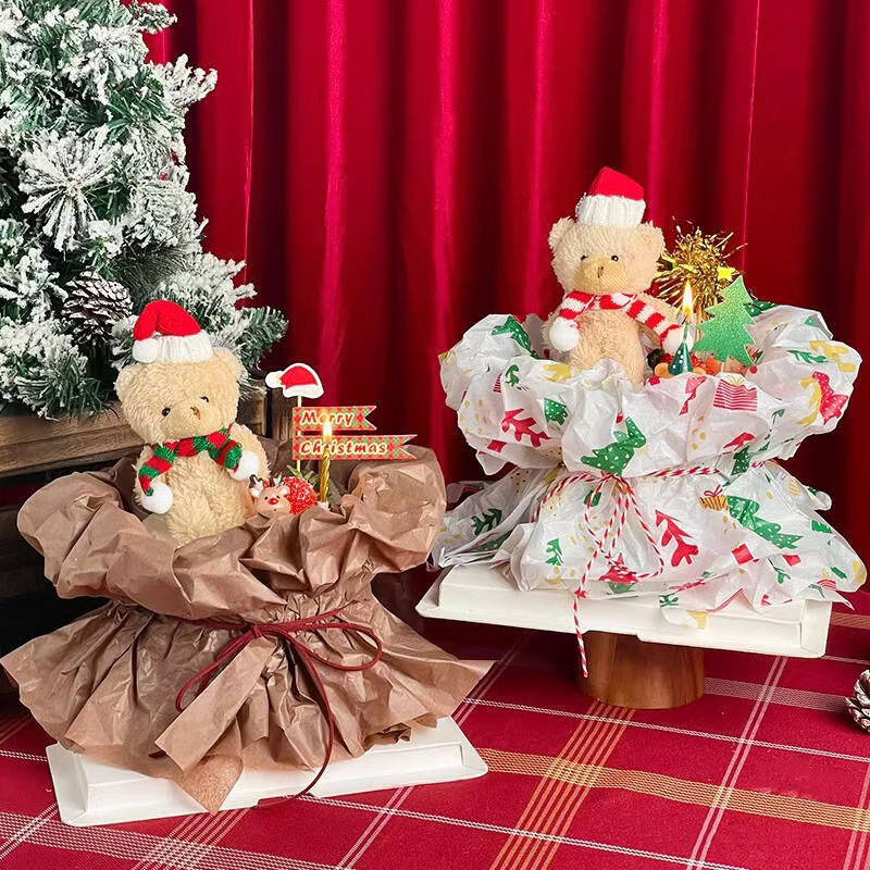 Navidad bib de peluche osos muñecos DIY hechos a mano materiales de embalaje ramo de flores de decoración de manzana de Nochebuena flores