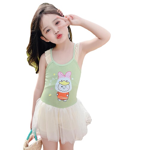 Children's one-piece swimsuit for girls, summer cute baby swimming pool hot spring mesh dress-style straight-leg pants