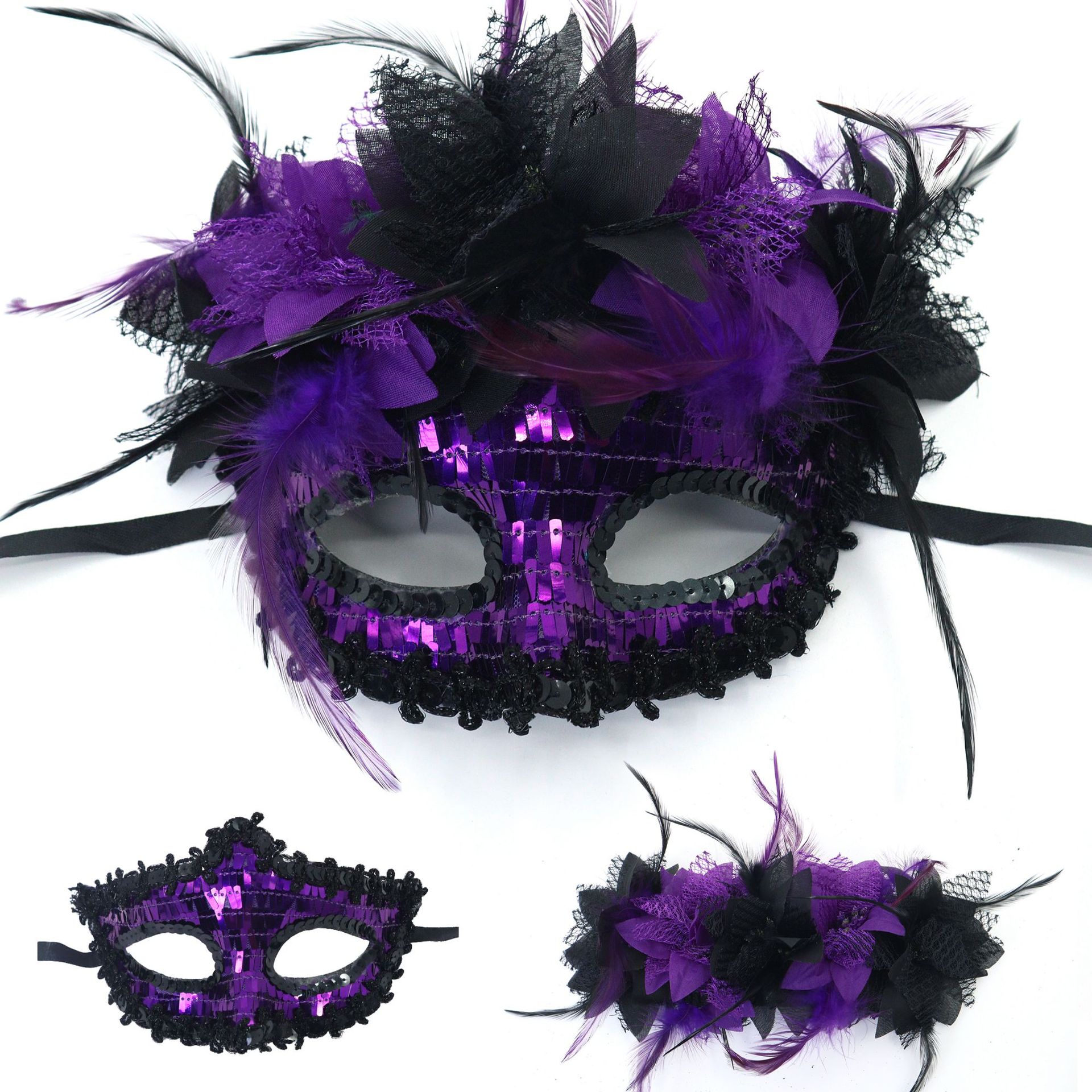 Transfronterizo exclusivo para Italia Venecia Feather Carnival Serie Lilium Half Face máscara separable