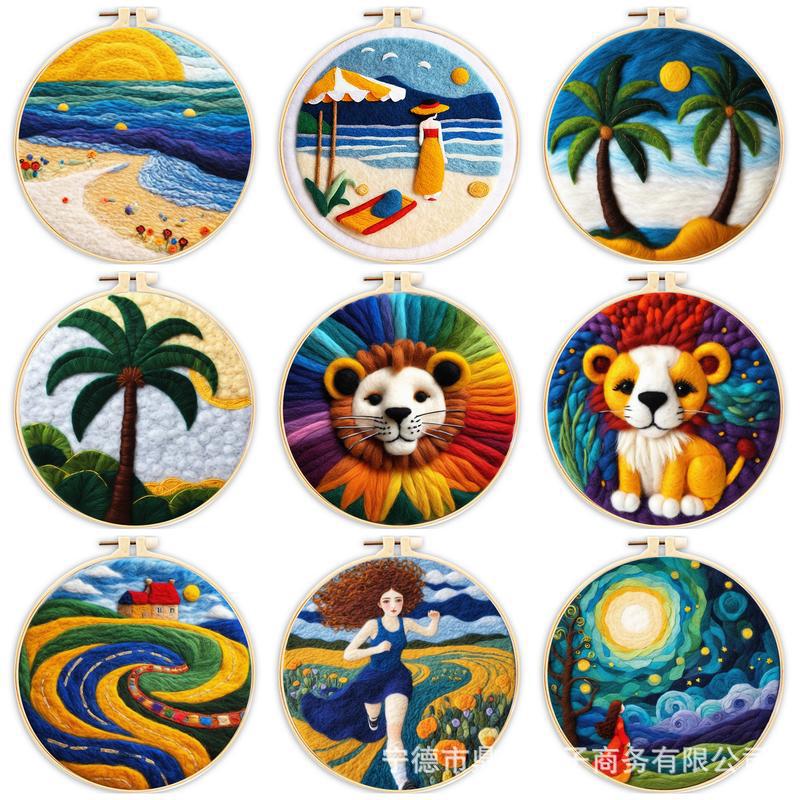 Gatyztory Needle Felting Starter Wool Felt Painting with Embroidery Frame Needle Felting Supplies for Beginners Home